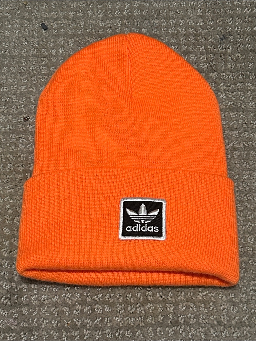 adidas Men Bright Orange Knit Beanie with Trefoil Patch